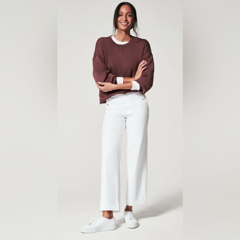 Spanx Stretch Twill Cropped Wide Leg Pants in Bright White S/P